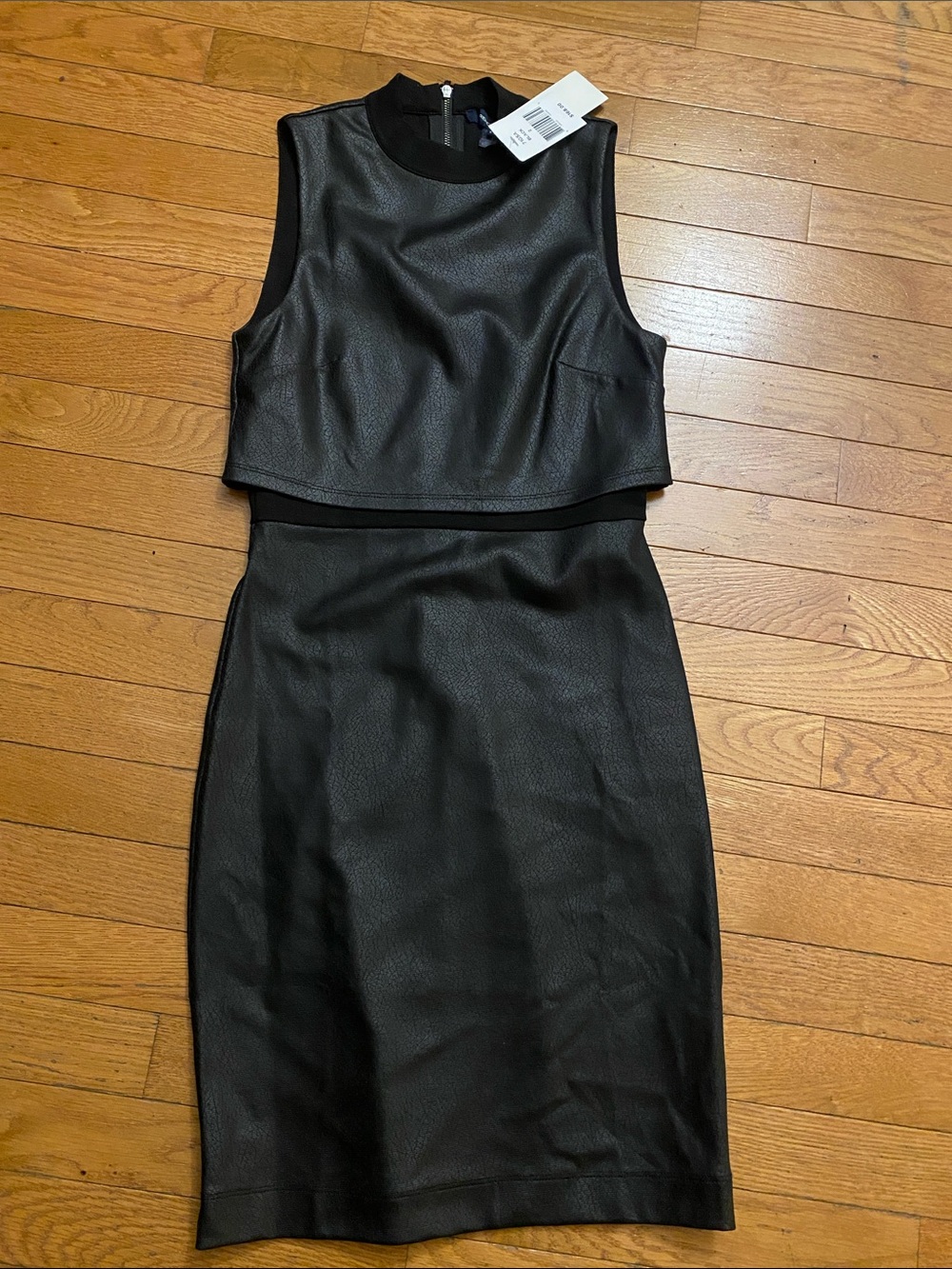 French Connection Black Faux-Leather Midi Two-Piece Dress